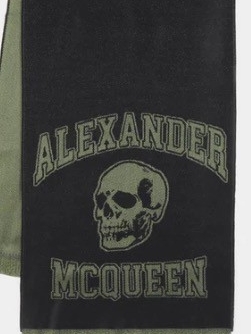 Alexander Mcqueen Black Khaki Sc Varsity Skull Scarf